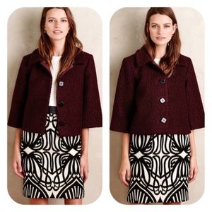 Anthropologie RAOUL Burgundy Boucle Cropped Jacket